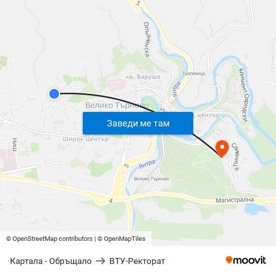 Картала - Обръщало to ВТУ-Ректорат map