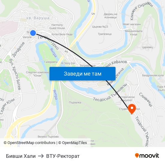 Бивши Хали / Ex Market Hall to ВТУ-Ректорат map