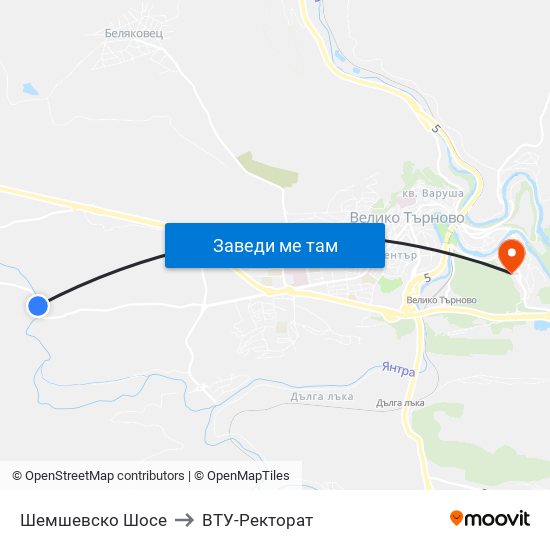 Шемшевско Шосе / Shemshevsko Shosse to ВТУ-Ректорат map