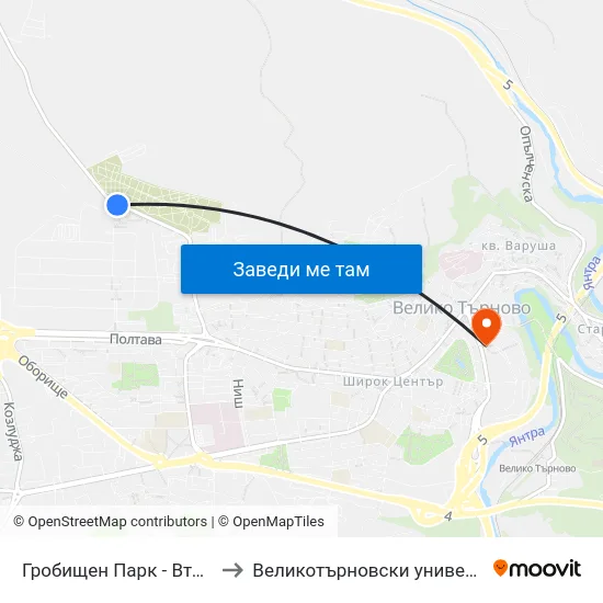 Гробищен Парк - Втори Вход / Cemetery - Second Entrance to Великотърновски университет - Корпус 5 (University of Veliko Tarnovo map