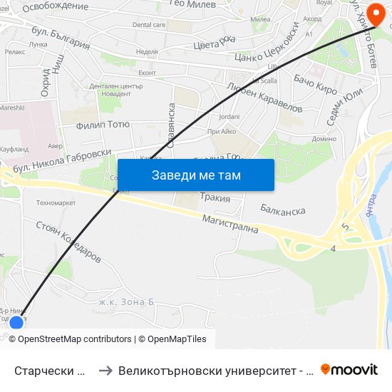 Старчески Дом - Обръщало to Великотърновски университет - Корпус 5 (University of Veliko Tarnovo map