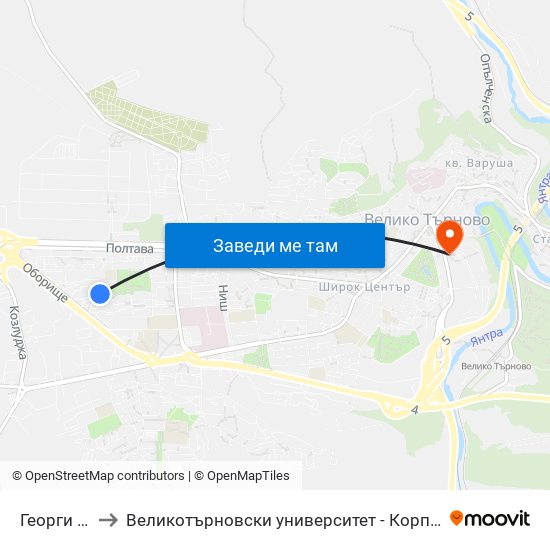 Георги Бакалов to Великотърновски университет - Корпус 5 (University of Veliko Tarnovo map