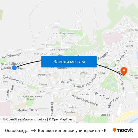 Освобождение - Втора / Osvobozhdenie - Second to Великотърновски университет - Корпус 5 (University of Veliko Tarnovo map