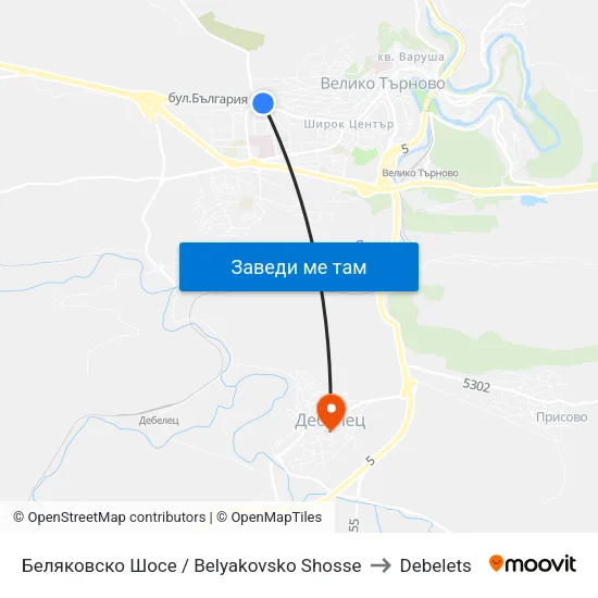Беляковско Шосе / Belyakovsko Shosse to Debelets map