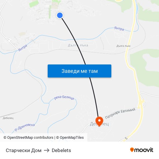 Старчески Дом / Nursing Home to Debelets map