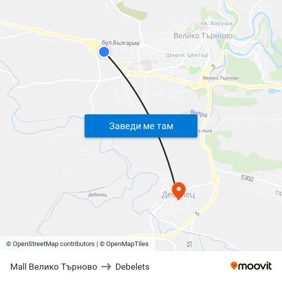 Мол Велико Търново / Mall Veliko Tarnovo to Debelets map