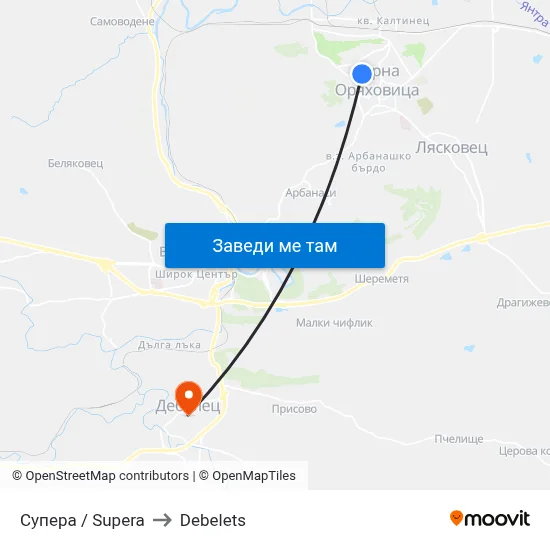 Супера / Supera to Debelets map