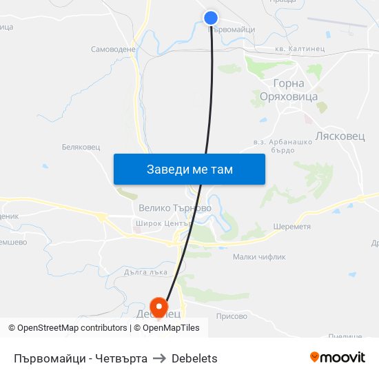 Първомайци - Четвърта to Debelets map