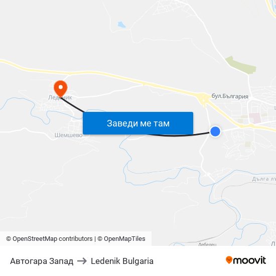 Автогара Запад to Ledenik Bulgaria map