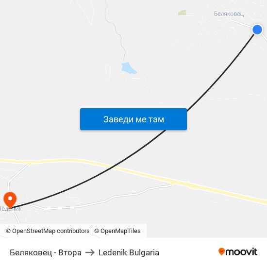 Беляковец - Втора to Ledenik Bulgaria map