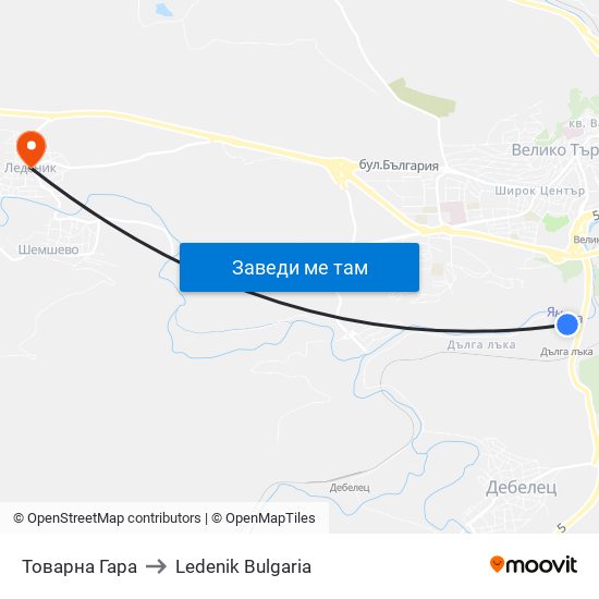 Товарна Гара to Ledenik Bulgaria map