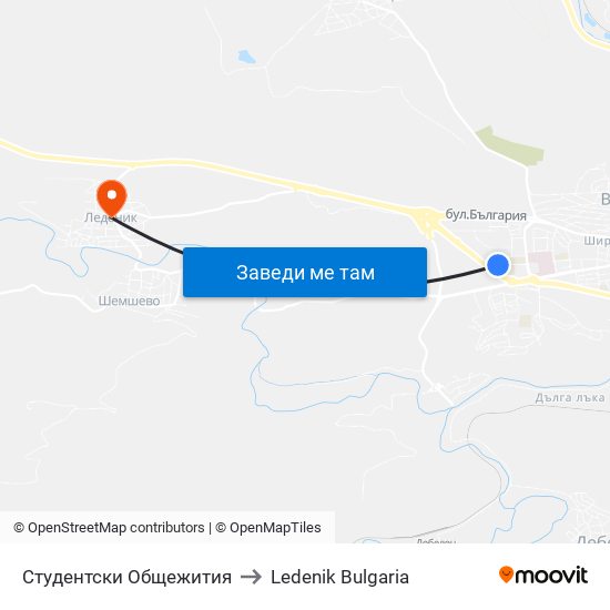 Студентски Общежития / Student Dormitories to Ledenik Bulgaria map