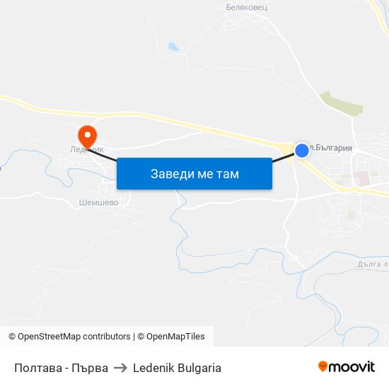 Полтава - Първа / Poltava - First to Ledenik Bulgaria map