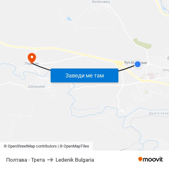 Полтава - Трета to Ledenik Bulgaria map