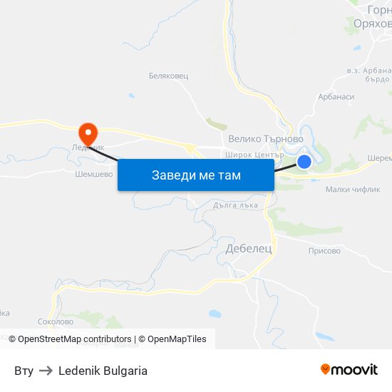 Вту / University Of Veliko Tarnovo to Ledenik Bulgaria map