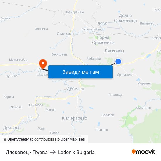 Лясковец - Първа (Васил Левски) / Lyaskovets - First (Vasil Levski) to Ledenik Bulgaria map