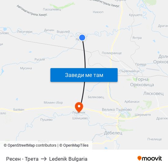 Ресен - Трета to Ledenik Bulgaria map