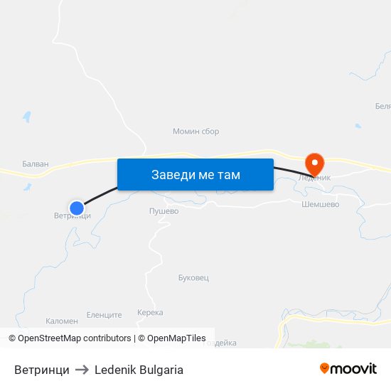 Ветринци to Ledenik Bulgaria map