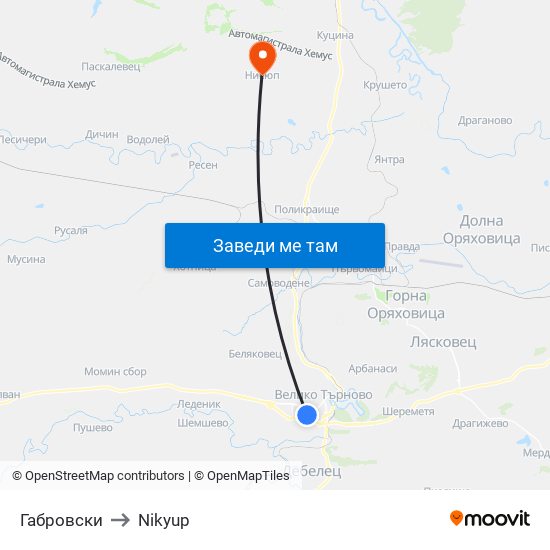 Габровски / Gabrovski to Nikyup map