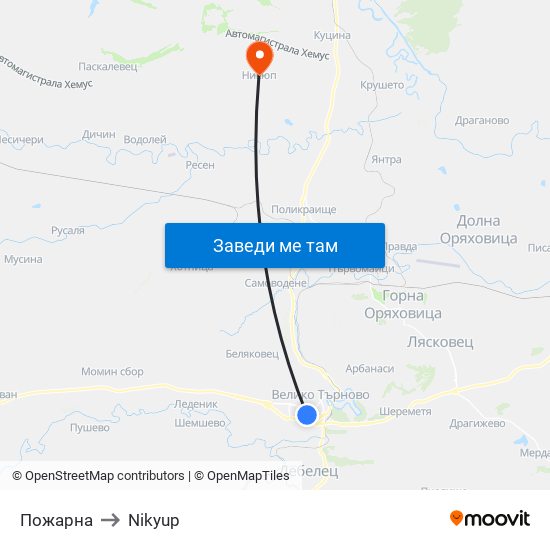 Пожарна to Nikyup map