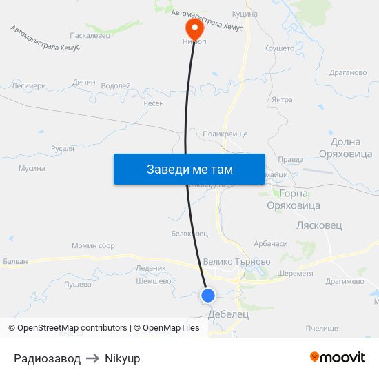 Радиозавод to Nikyup map