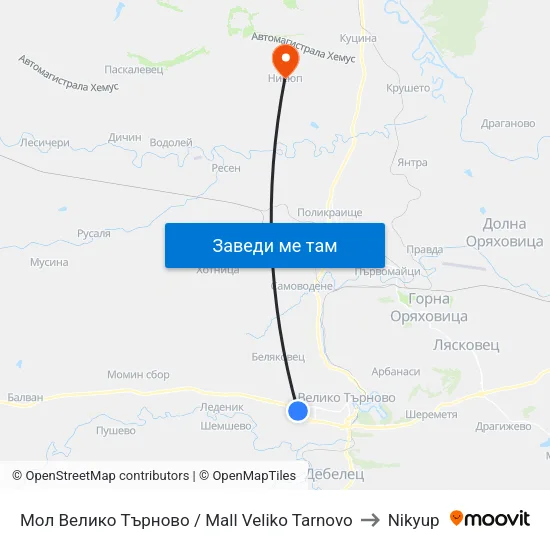 Мол Велико Търново / Mall Veliko Tarnovo to Nikyup map