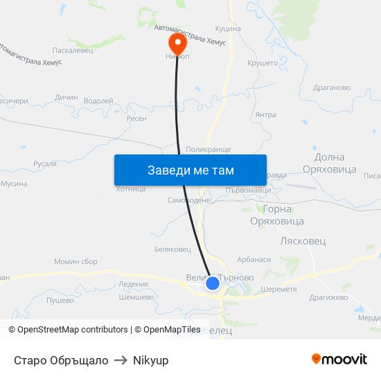 Старо Обръщало to Nikyup map