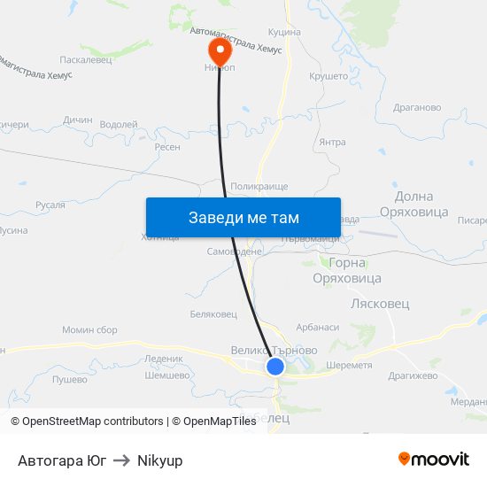 Автогара Юг / South Bus Station to Nikyup map