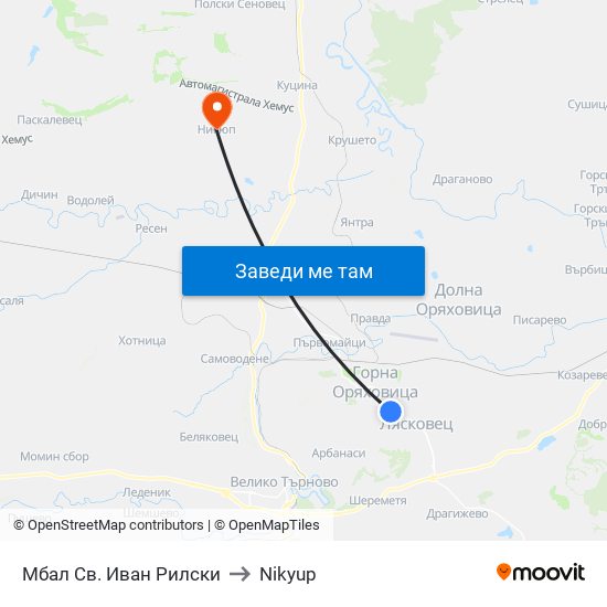Мбал Св. Иван Рилски to Nikyup map