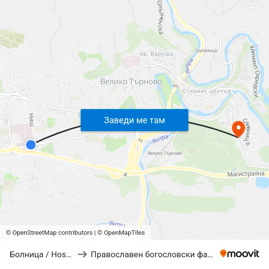 Болница / Hospital to Православен богословски факултет map
