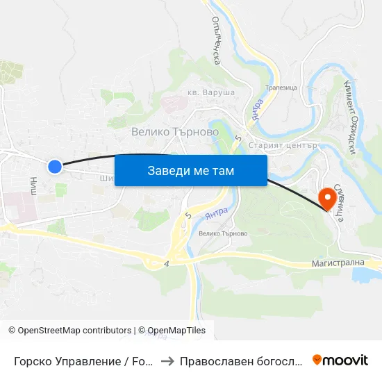 Горско Управление / Forest Management to Православен богословски факултет map