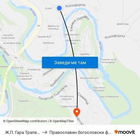 Жп Гара Трапезица / Trapezitsa Train Station to Православен богословски факултет map