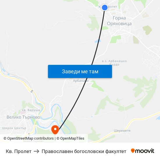 Кв. Пролет / Prolet Qr to Православен богословски факултет map