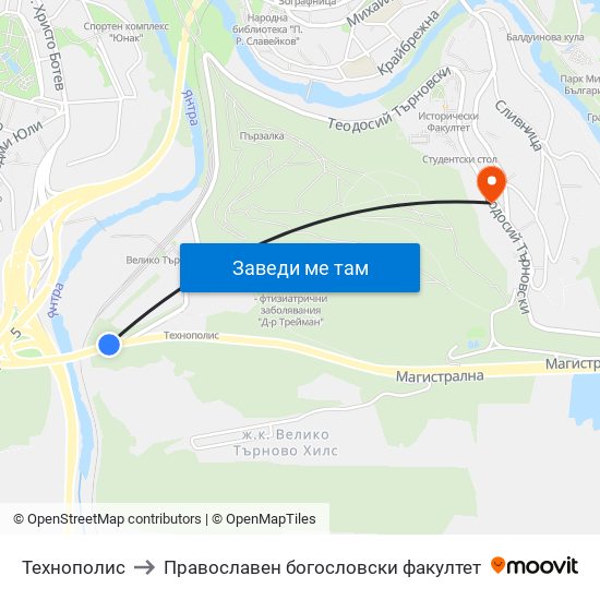 Технополис / Technopolis to Православен богословски факултет map