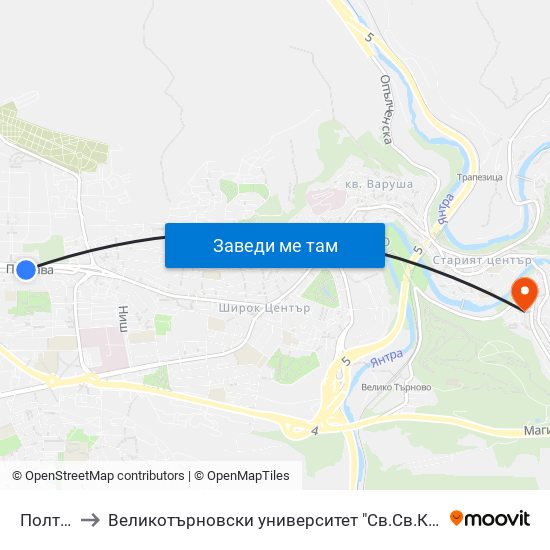 Полтава - Трета / Poltava - Third to Великотърновски университет "Св.Св.Кирил и Методий" (University of Veliko Tarnovo Sv.sv.Kiril i Met map