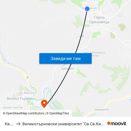 Кв. Пролет / Prolet Qr to Великотърновски университет "Св.Св.Кирил и Методий" (University of Veliko Tarnovo Sv.sv.Kiril i Met map