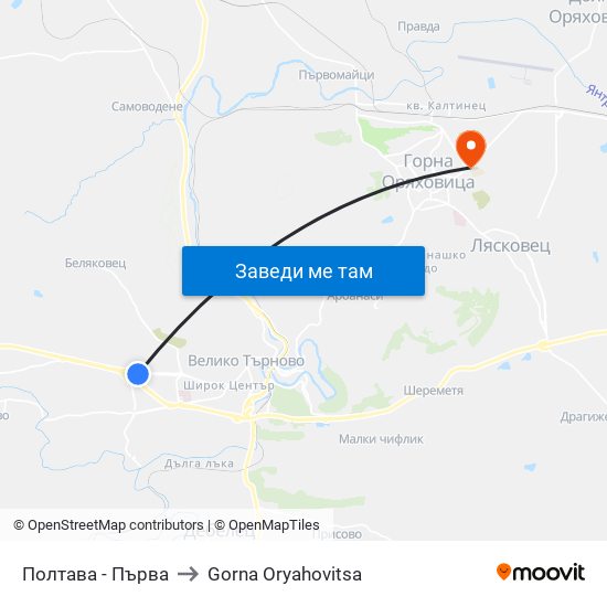 Полтава - Първа to Gorna Oryahovitsa map