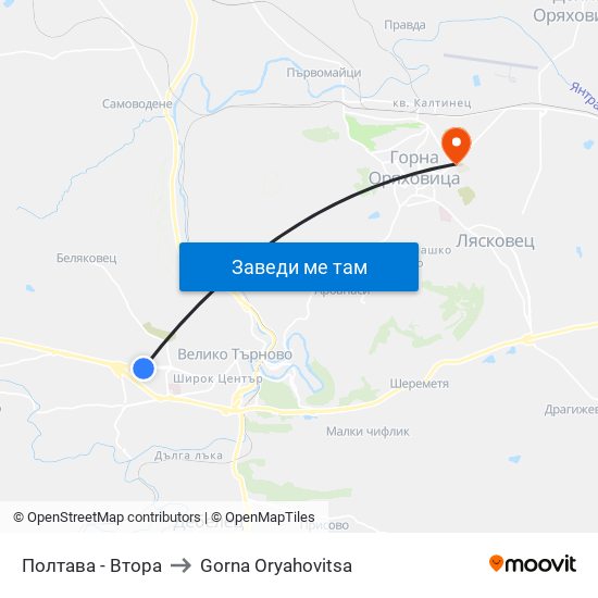 Полтава - Втора to Gorna Oryahovitsa map