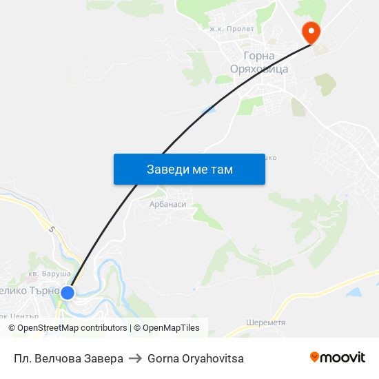 Пл. Велчова Завера / Velchova Zavera Sq. to Gorna Oryahovitsa map