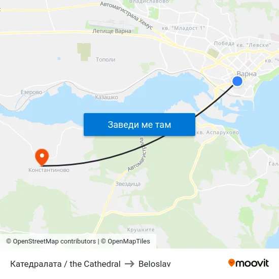 Катедралата / the Cathedral to Beloslav map