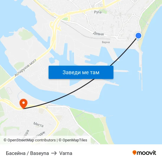 Басейна / Baseyna to Varna map