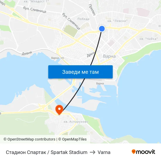 Стадион Спартак / Spartak Stadium to Varna map