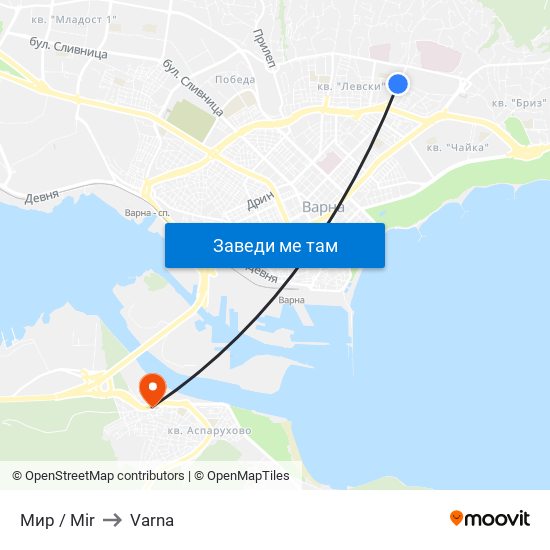 Мир / Mir to Varna map