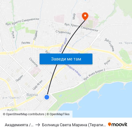 Академията / the Academy to Болница Света Марина (Терапията) (МБАЛ Света Марина) map