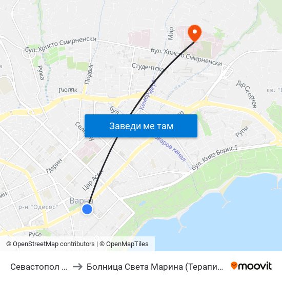 Севастопол / Sevastopol to Болница Света Марина (Терапията) (МБАЛ Света Марина) map