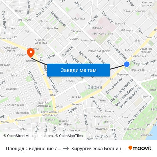 Площад Съединение / Square Saedinenie to Хирургическа Болница Проф. Темелков map