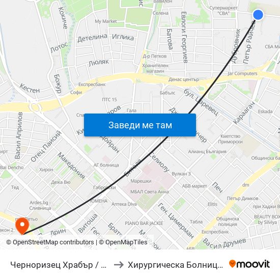 Черноризец Храбър / Chernorizets Hrabar to Хирургическа Болница Проф. Темелков map