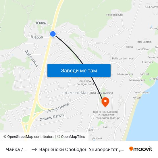 Чайка / Chayka to Варненски Свободен Университет „Черноризец Храбър“ map