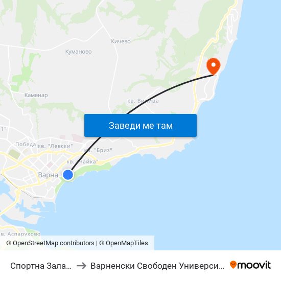 Спортна Зала / Sports Hall to Варненски Свободен Университет „Черноризец Храбър“ map