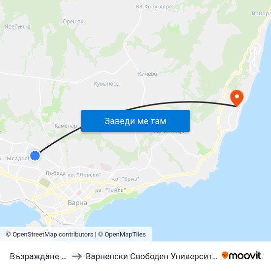 Възраждане / Vazrajdane to Варненски Свободен Университет „Черноризец Храбър“ map